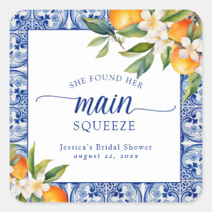 She Found Her Main Squeeze Oranges Bridal Shower Square Sticker