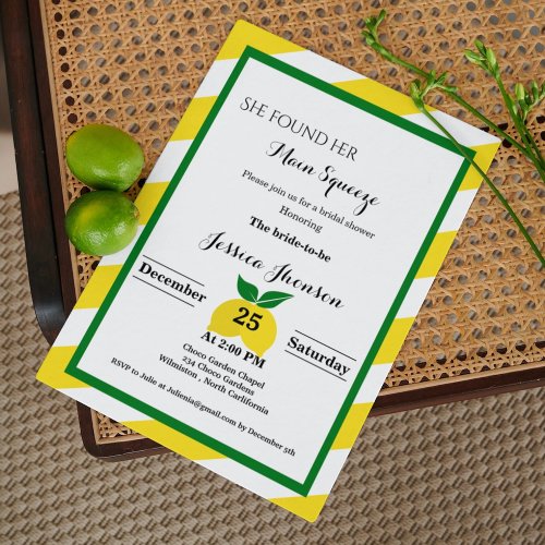 She found her main squeeze summer bridal shower invitation