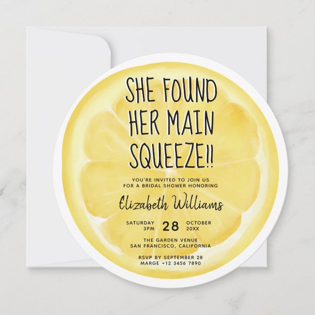 She Found Her Main Squeeze Summer Bridal Shower Invitation (Front)