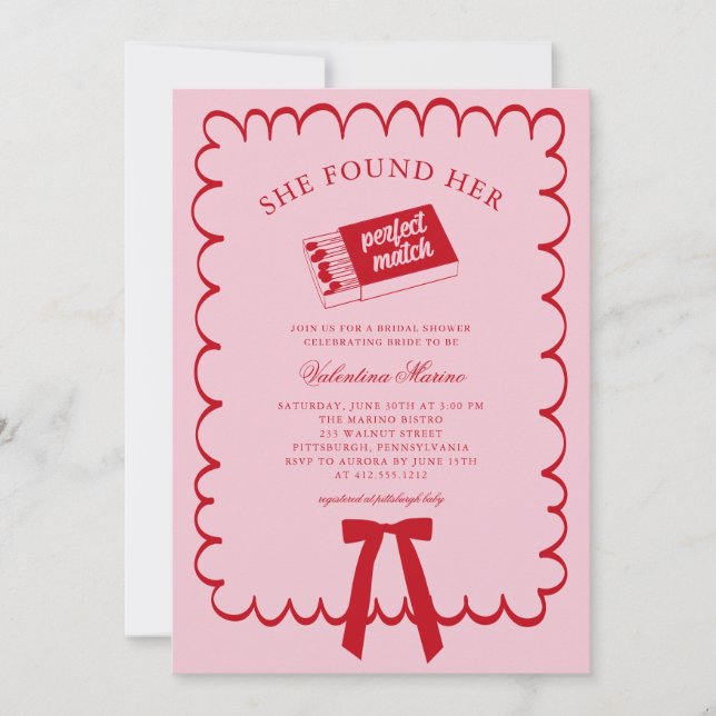 She Found Her Perfect Match Doodle Bridal Shower  Invitation (Front)