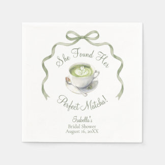 She Found Her Perfect Matcha Bow Bridal Shower Napkins