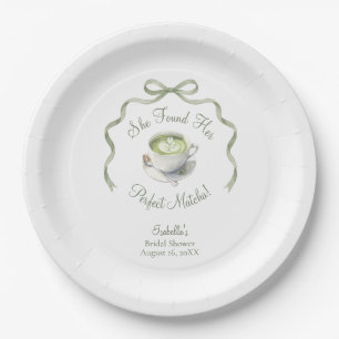 She Found Her Perfect Matcha Bow Bridal Shower Paper Plates