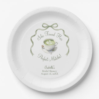 She Found Her Perfect Matcha Bow Bridal Shower Paper Plates