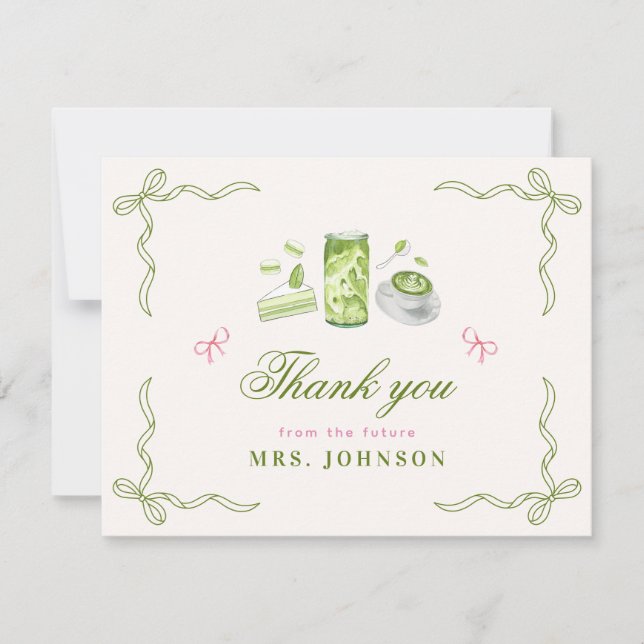 She Found Her Perfect Matcha Bow Bridal Shower  Thank You Card (Front)