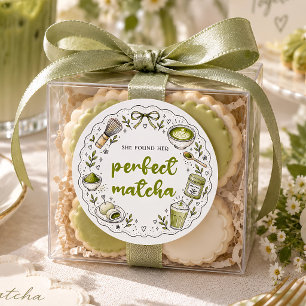 She Found Her Perfect Matcha Bridal Shower Favor Classic Round Sticker