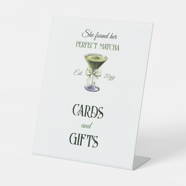 She Found Her Perfect Matcha Bridal Shower Favor Pedestal Sign (Front)