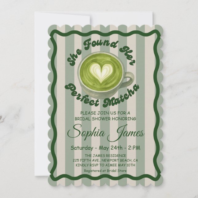 She Found Her Perfect Matcha Bridal Shower Invitat Invitation (Front)