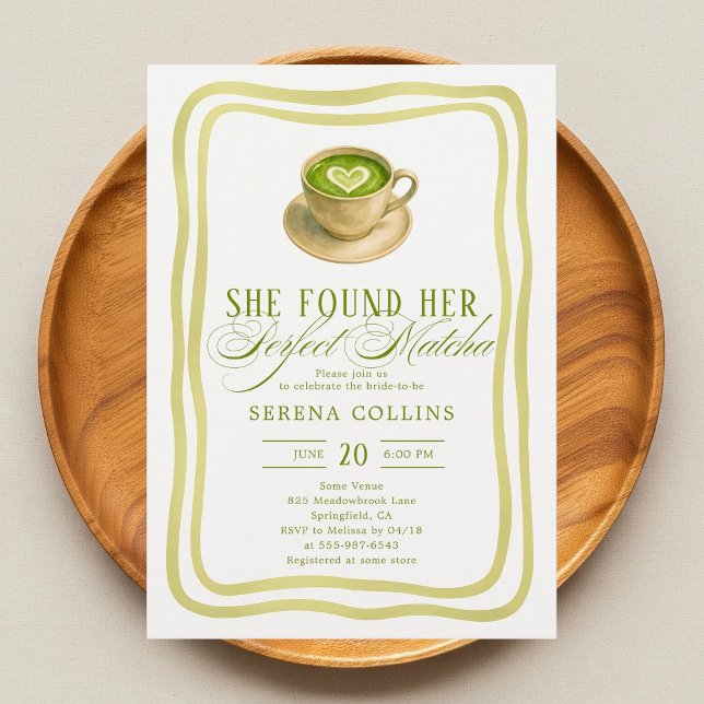 She Found Her Perfect Matcha Bridal Shower Invitat Invitation (Creator Uploaded)