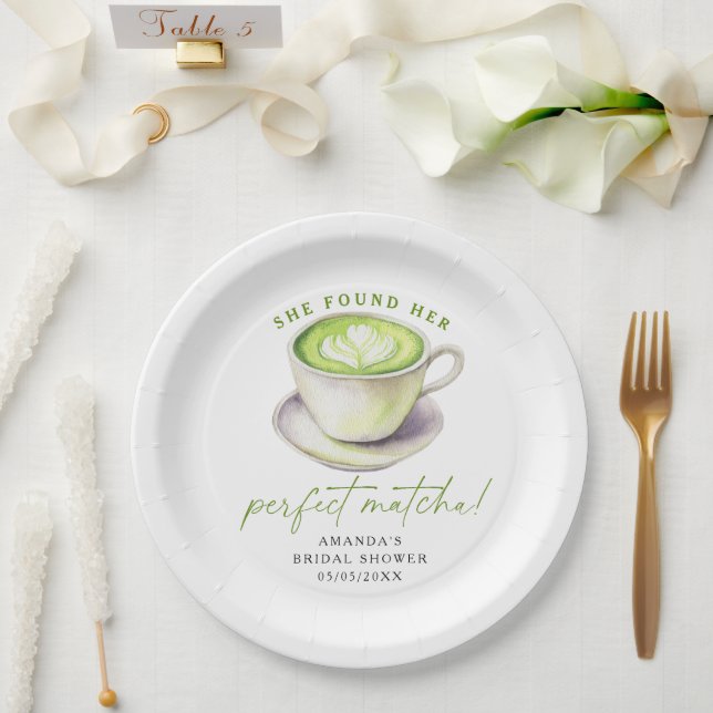 She found her perfect matcha Bridal shower Paper Plates (Wedding)