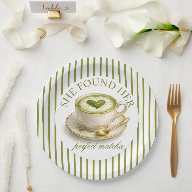 She Found Her Perfect Matcha Bridal Shower  Paper Plates (Wedding)