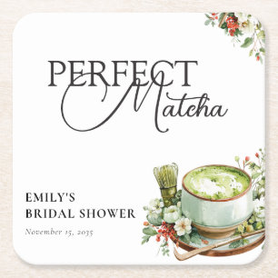 She Found Her Perfect Matcha Bridal Shower Square Paper Coaster