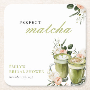 She Found Her Perfect Matcha Bridal Shower Square Paper Coaster