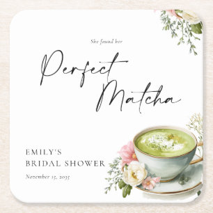 She Found Her Perfect Matcha Bridal Shower Square Paper Coaster