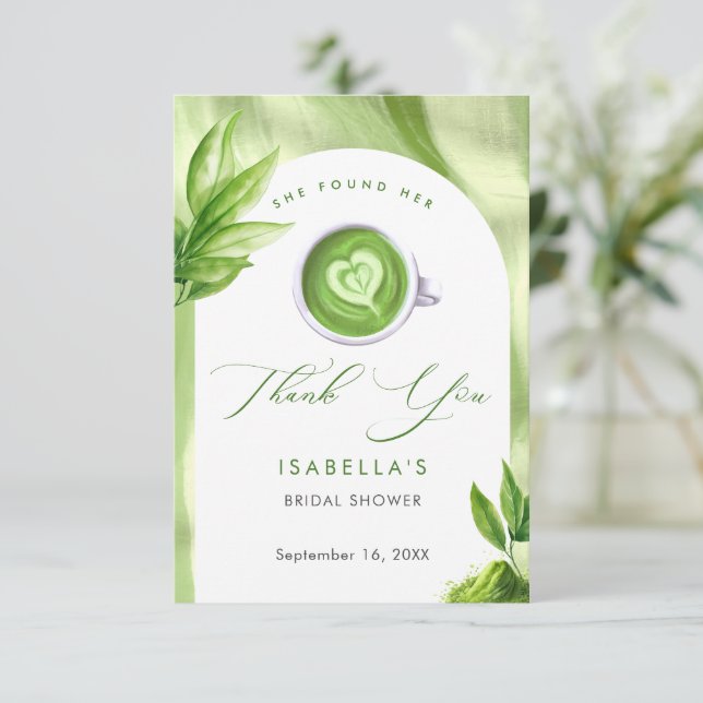 She Found Her Perfect Matcha Elegant Bridal Shower Thank You Card (Standing Front)