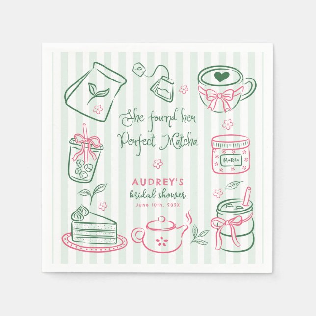 She Found Her Perfect Matcha Green Bridal Shower N Napkins (Front)