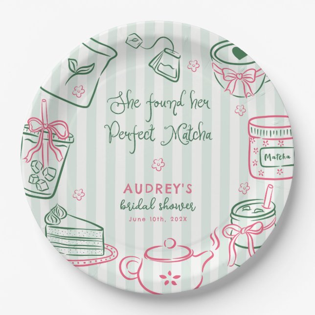 She Found Her Perfect Matcha Green Bridal Shower N Paper Plates (Front)