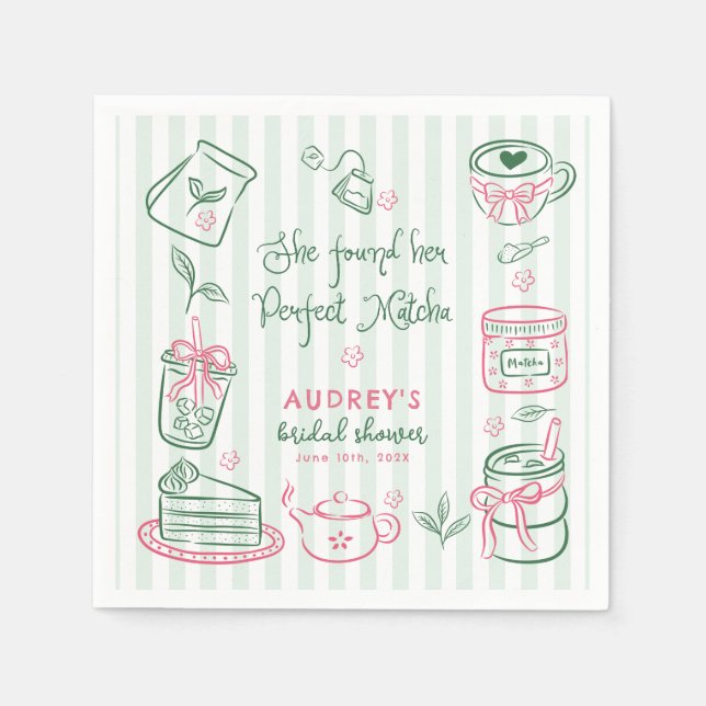 She Found Her Perfect Matcha Green Bridal Shower Napkins (Front)