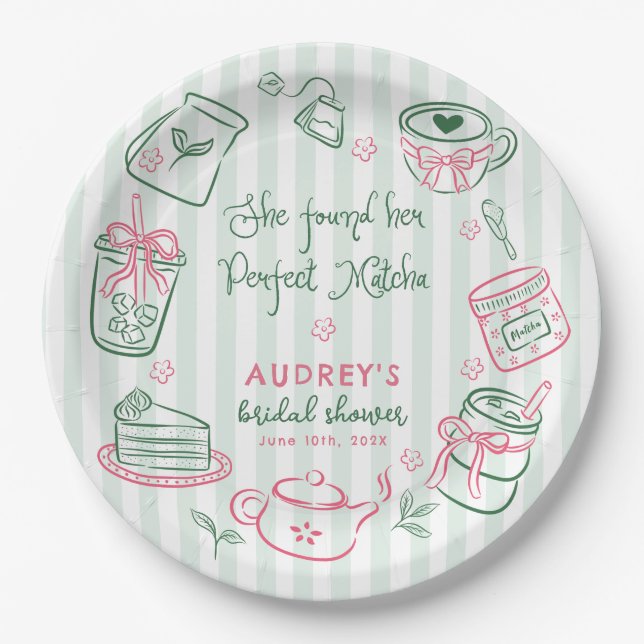 She Found Her Perfect Matcha Green Bridal Shower Paper Plates (Front)