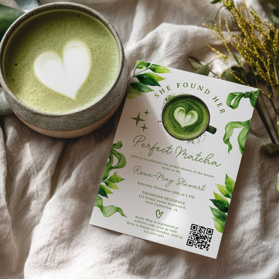 She Found Her Perfect Matcha Green Tea Qr Bridal  Invitation