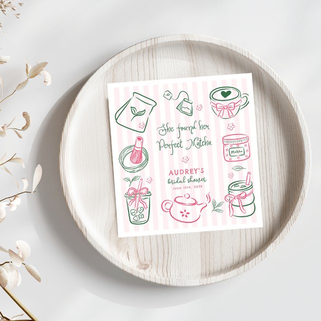 She Found Her Perfect Matcha Pink Bridal Shower Napkins (Creator Uploaded)