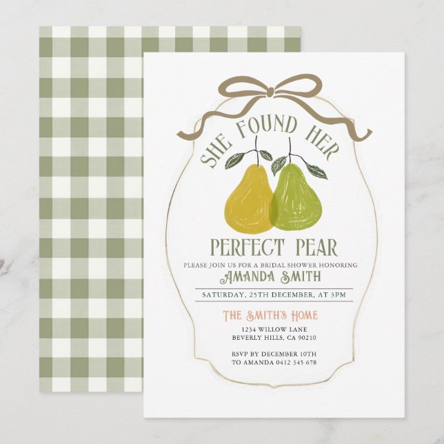 She Found Her Perfect Pear Bridal Shower Invitation (Front/Back)