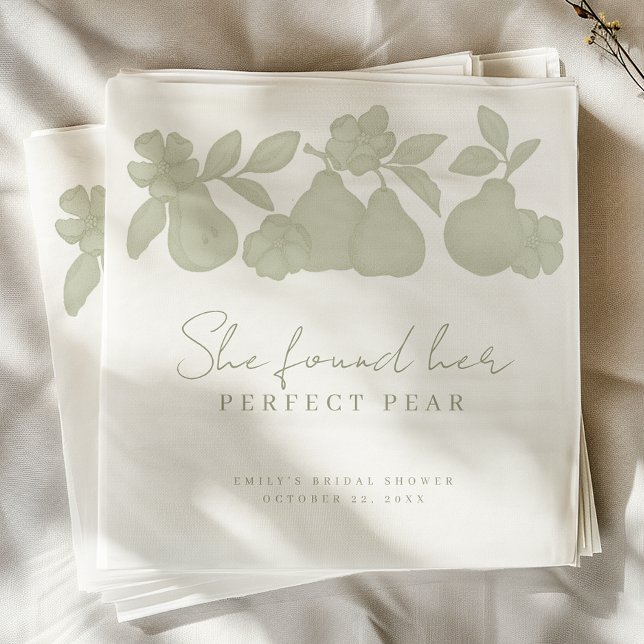 She Found Her Perfect Pear Bridal Shower Luncheon  Napkins (She found her perfect pear napkin)
