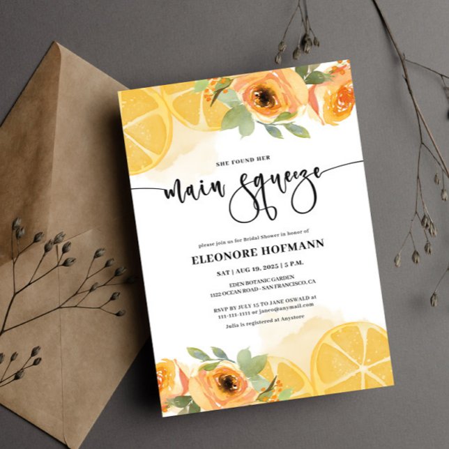 She found Main Squeeze Bridal Shower Invitation (Creator Uploaded)