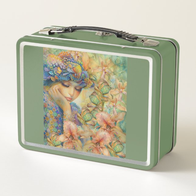 She Gets Lost Amongst Her Flowers Metal Lunch Box (Back)