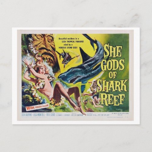 She god of shark reff vintage film postcard 2