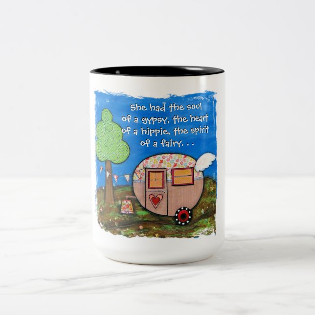 She had the soul of a gypsy, Gypsy Wagon, Camper Two-Tone Coffee Mug (Center)