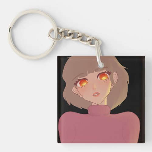 She has fire in her eyes anime girl keychain