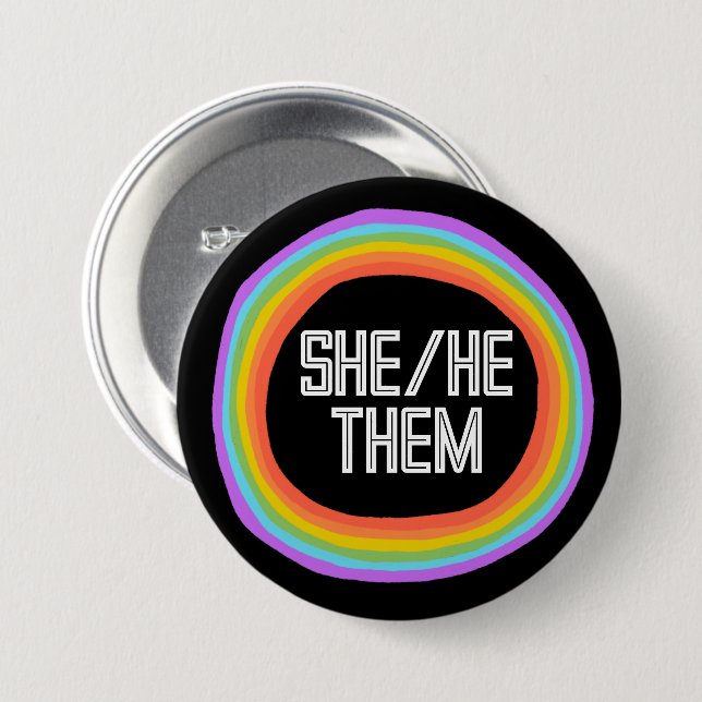 SHE HE THEM Colorful Gender Rainbow Circle Pronoun Button (Front & Back)