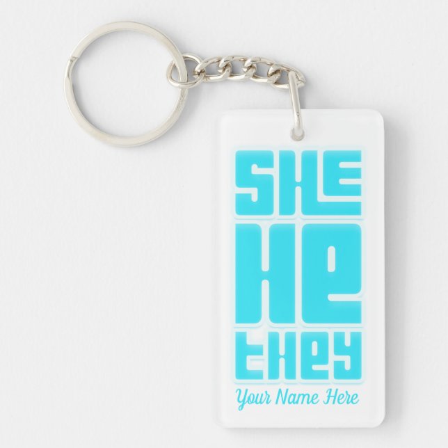 She He They Retro Bold in Turquoise Keychain (Front)