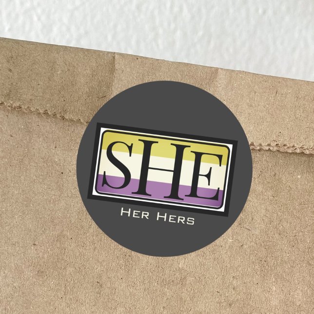 She her hers pronoun non-binary gender   classic round sticker (Creator Uploaded)