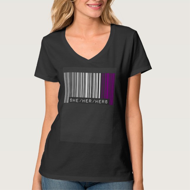 She Her Hers Pronouns Asexual Pride Flag Barcode A T-Shirt (Front)
