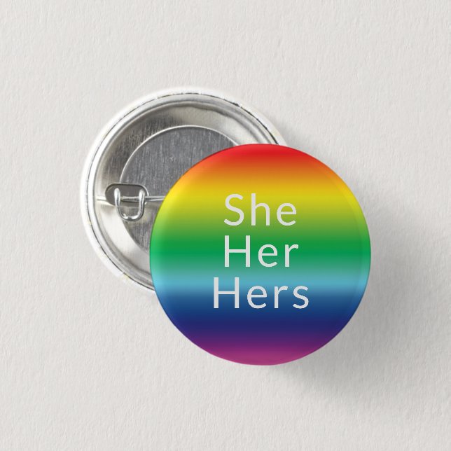 She, Her, Hers Pronouns Lgbtq Lgbt Pride Rainbow Button (Front & Back)