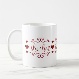 She Her in Red Fancy Doodles Coffee Mug