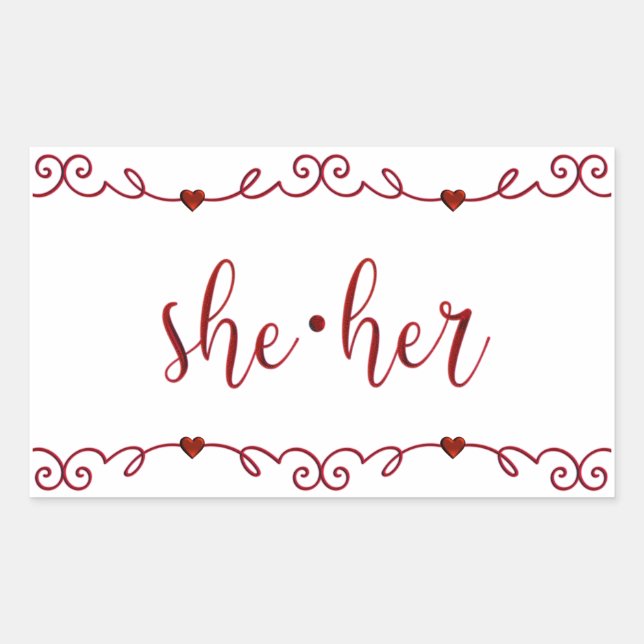 She Her in Red Fancy Doodles  Rectangular Sticker (Front)