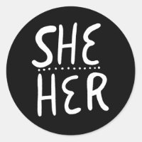 SHE / THEM Pronouns Rainbow Handlettering Set of Classic Round Sticker, Zazzle