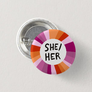 SHE/HER Pronouns Colorful Circle Lesbian Pride Button