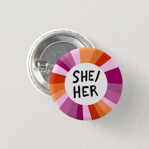 SHEHER Pronouns Colorful Circle Lesbian Pride Button