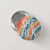 SHE/HER Pronouns Colorful Handlettered Rainbow Button (Front & Back)