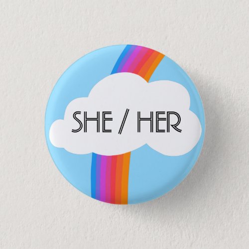 SHEHER Pronouns Colorful Rainbow Cloud Button