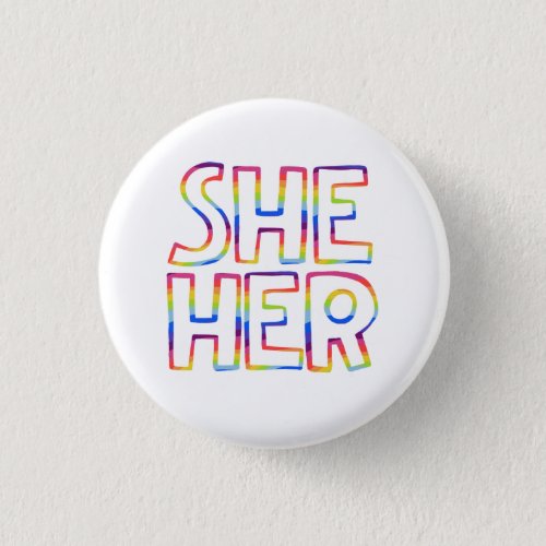 SHEHER Pronouns Colorful Rainbow Handlettering  Button