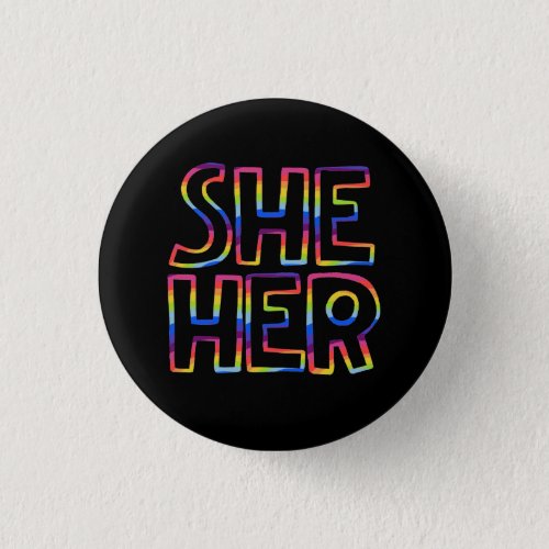 SHEHER Pronouns Colorful Rainbow Handlettering Button