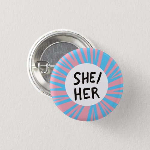 SHEHER Pronouns Colorful Trans Flag Pink Blue Button