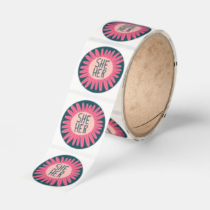 SHE / HER Pronouns Flower Pride Handlettered Classic Round Sticker