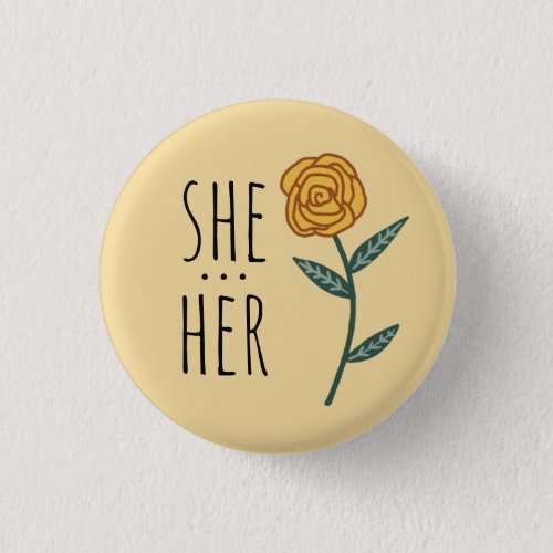 SHEHER Pronouns Gold Rose CUSTOM Button