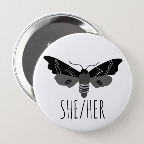SHEHER Pronouns Handdrawn Moth Insect Button