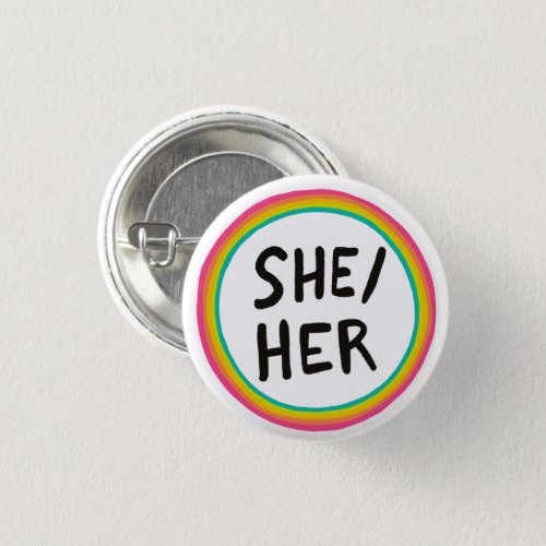 SHEHER Pronouns Rainbow Bright Circle  Button